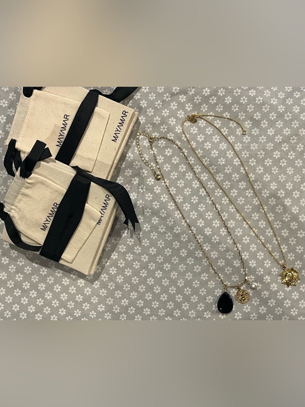 Mayamar Gold Tone Necklaces with Black Teardrop Pendant New with box